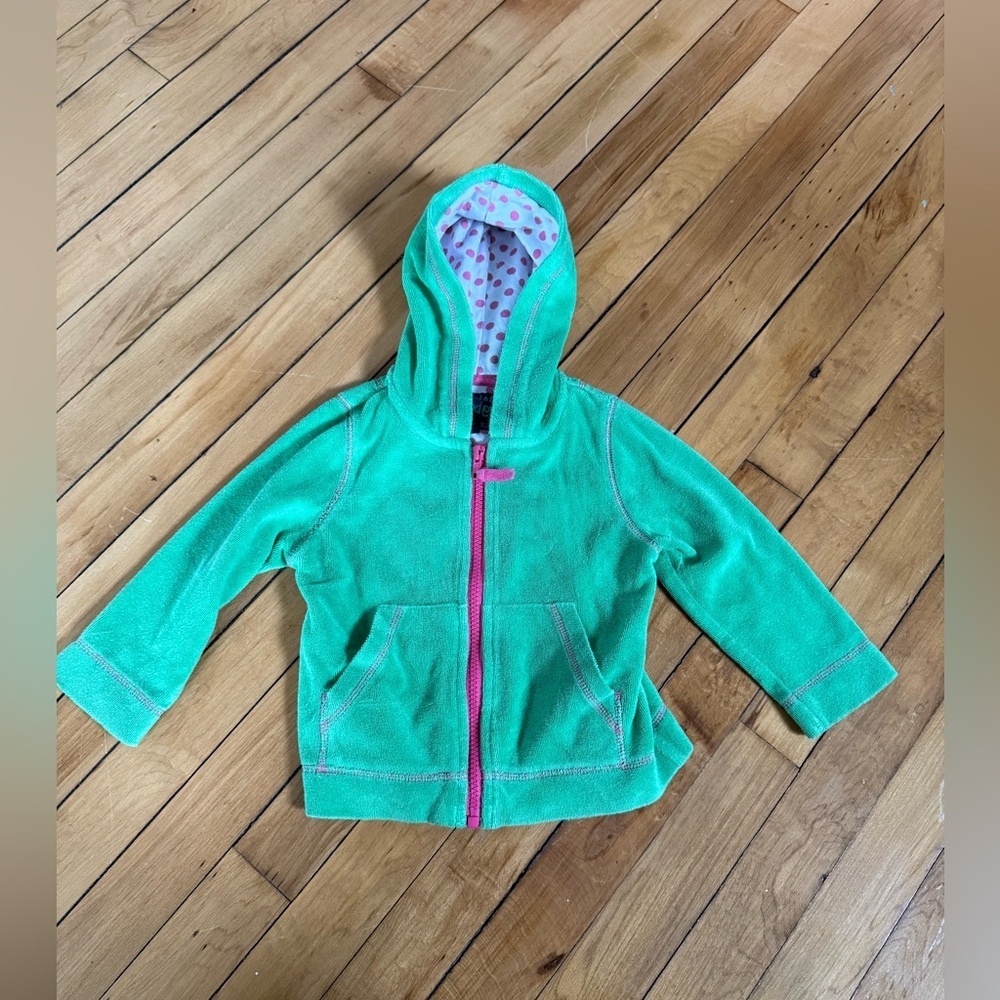Mini Boden green terry cloth full zip jacket